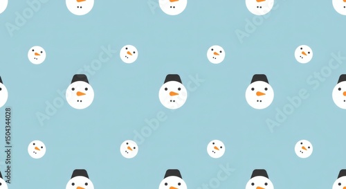 Minimalist Seamless Snowman With Carrot Nose Pattern Tiny Round Icons on Light Blue Background Flat Winter Holiday Design Digital Art Creative Vector Design