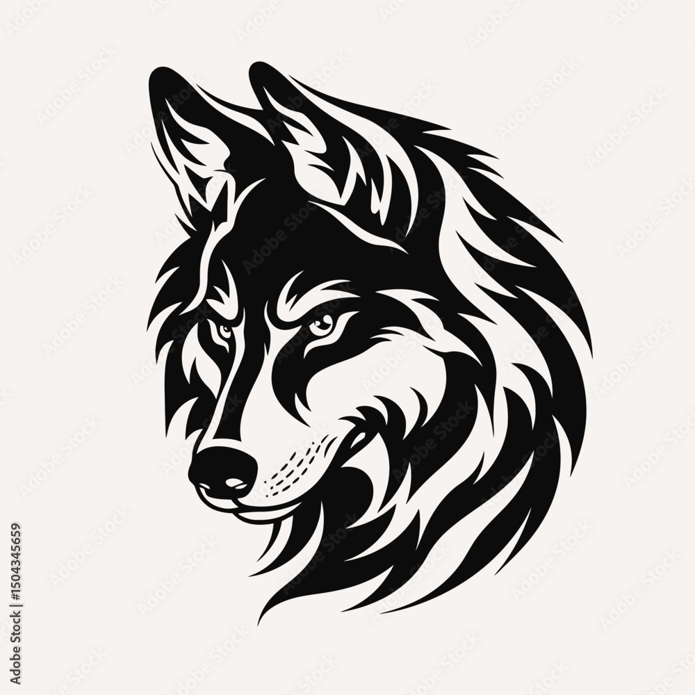 Fototapeta premium Wolf head vector illustration animal canine predator mammal wildlife nature design graphic art tattoo drawing silhouette