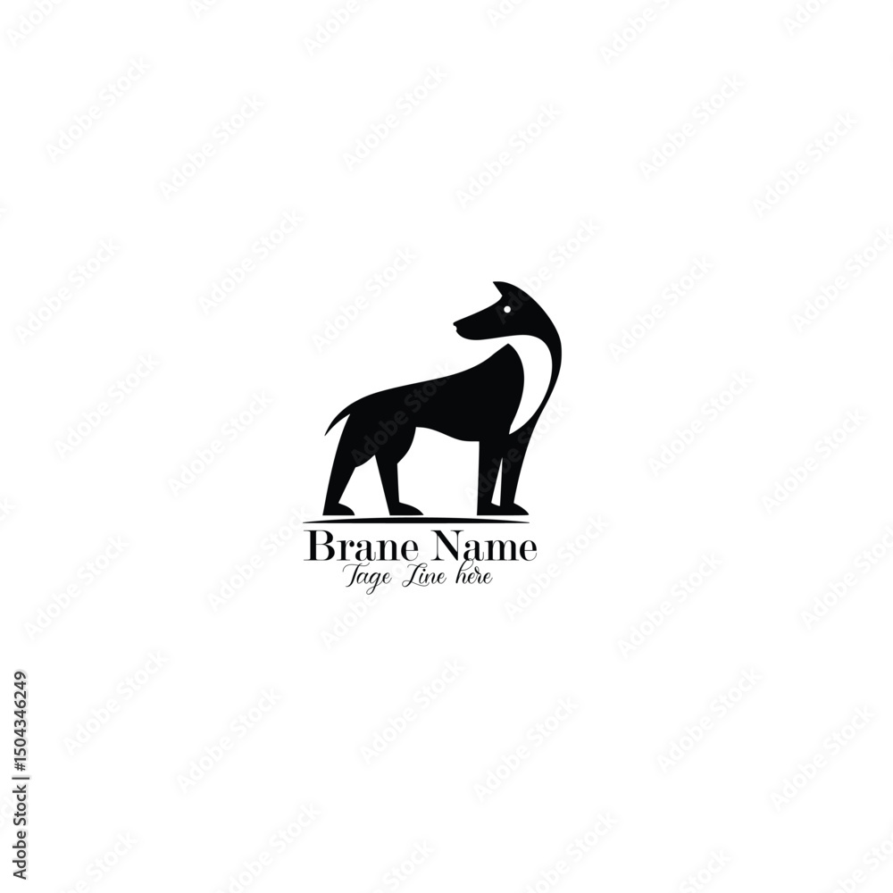 Fototapeta premium Simple black silhouette of a standing dog with space for brand name and slogan.