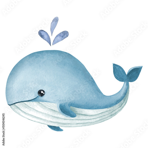 Cute whale watercolor character