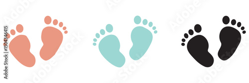 Baby footprints silhouette, Baby footprints simple flat vector Kids or baby feet and foot steps Fun vector footsteps icon for print. Love heart blue boy or pink girl sign on white back ground eps10
