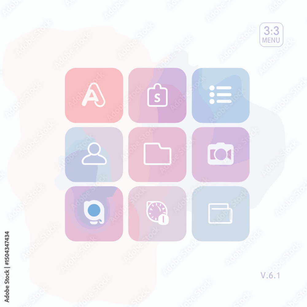 Stylized user interface icons in a soft, pastel watercolor style for a mobile app Stylized user interface icons in a soft, pastel watercolor style for a mobile app