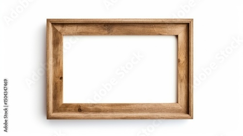 Natural Wooden Photo Frame on White Background

