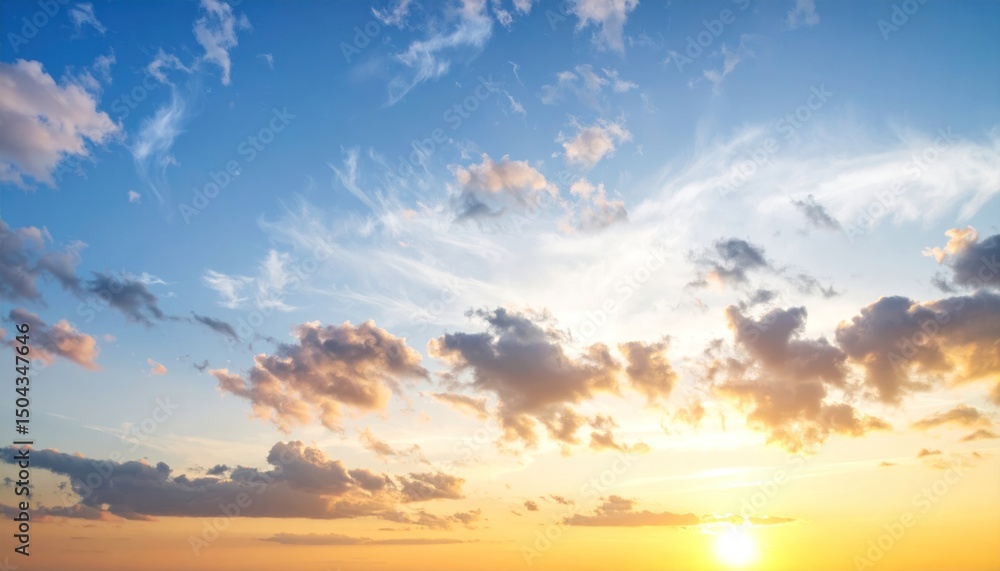 Fototapeta premium Radiant celestial tapestry: A breathtaking sunset sky painted with golden hues