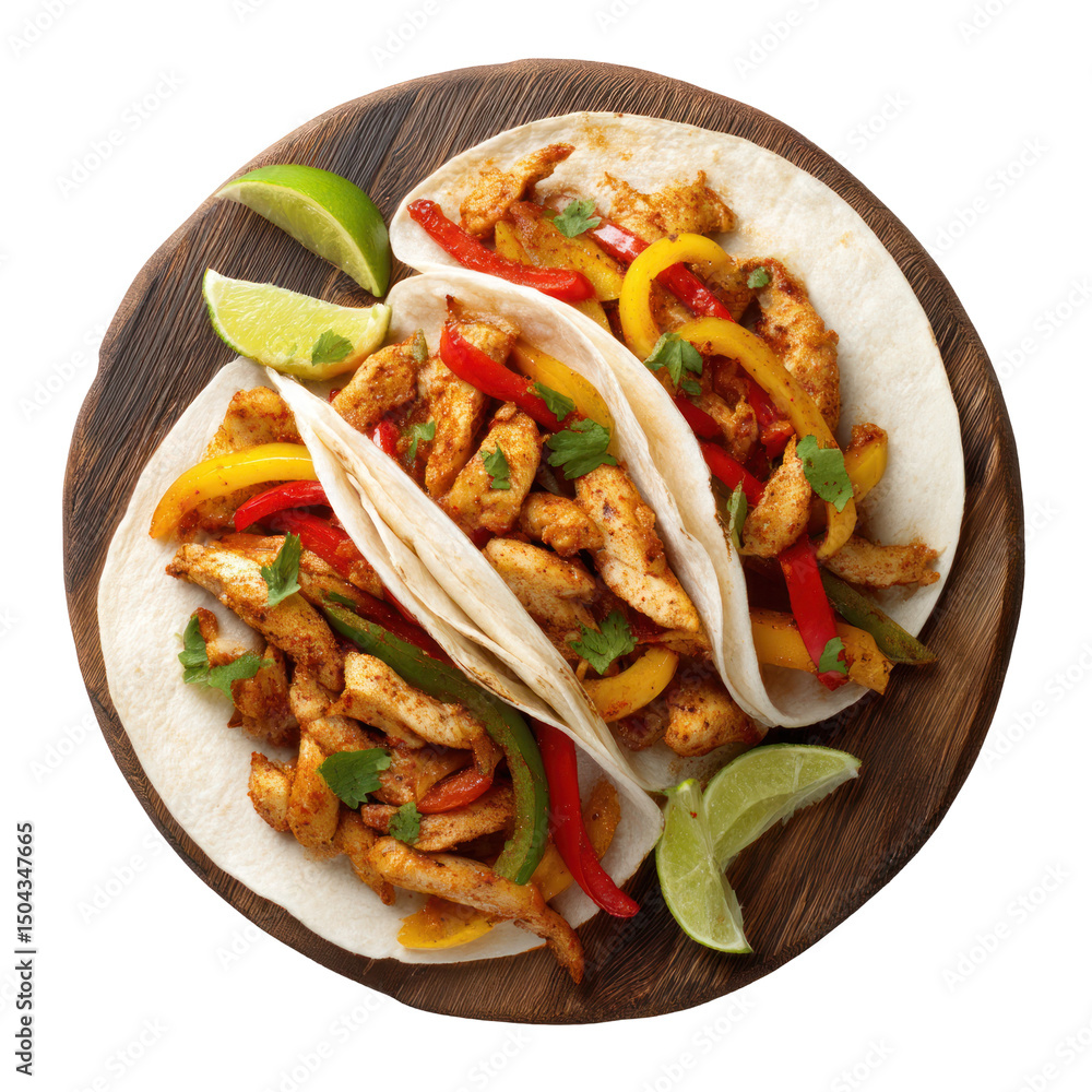 Chicken Fajita Food on Wooden Plate on Transparent Background Chicken Fajita Food on Wooden Plate on Transparent Background