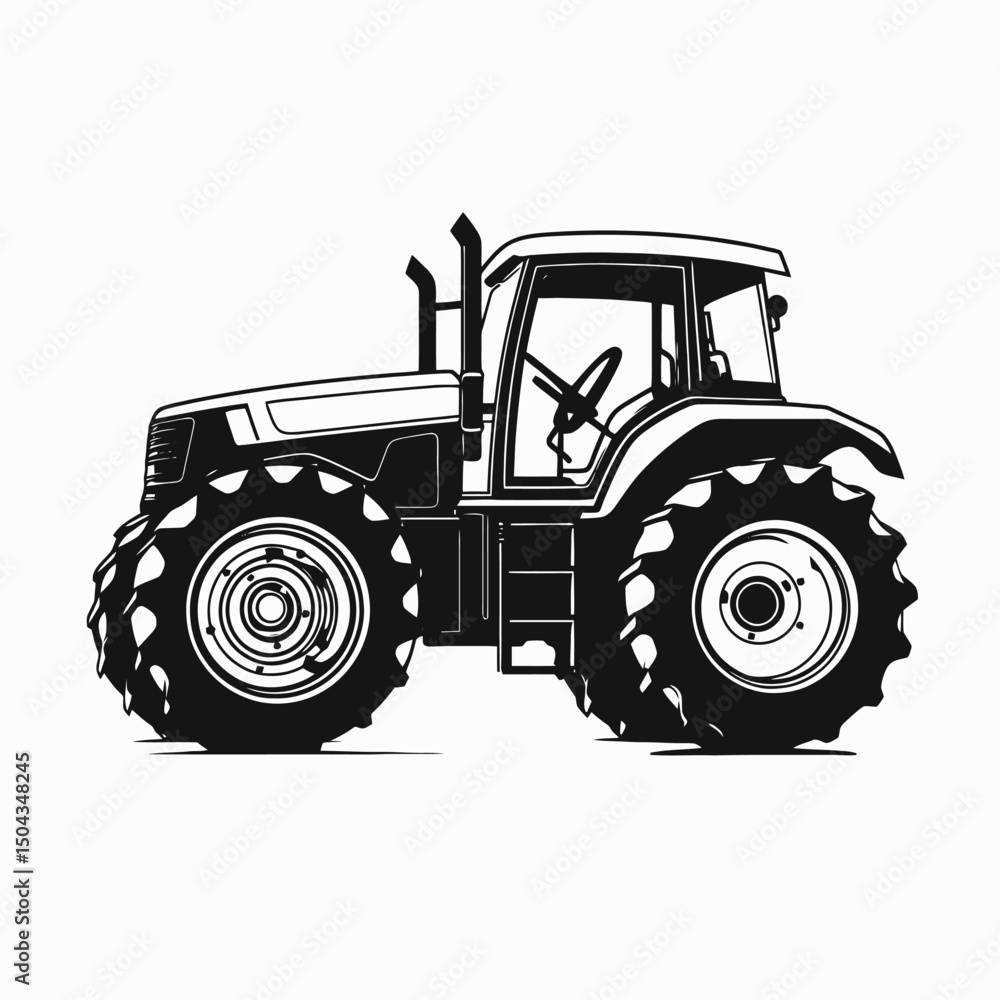 Obraz premium Tractor farming agriculture farm vehicle machinery equipment rural industry transport field harvest black white