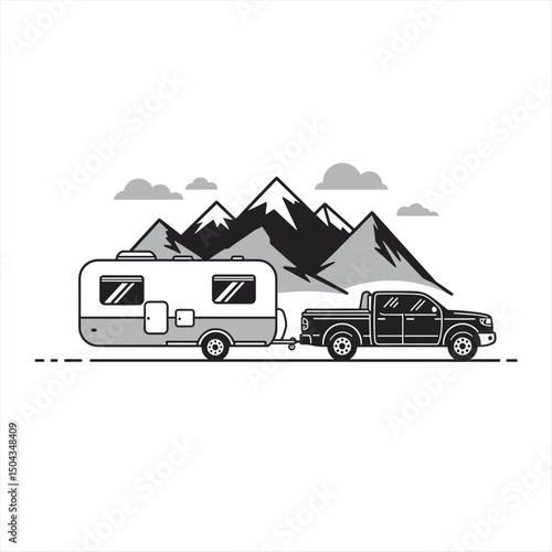 Double Cabin Trailer Logo Vector. Pickup truck logo. Pick up truck illustration vector for sticker business logo etc