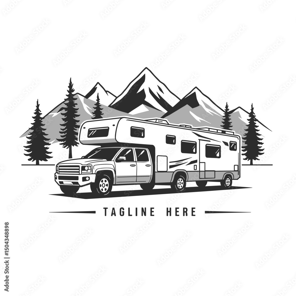 Obraz premium Double Cabin Trailer Logo Vector. Pickup truck logo. Pick up truck illustration vector for sticker business logo etc