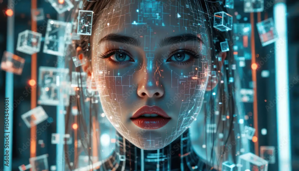 Digital womans ethereal connection with technology Digital womans ethereal connection with technology