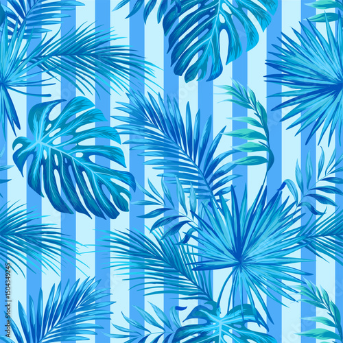 Tropical vector palm leaves pattern. Botanical illustration.	
