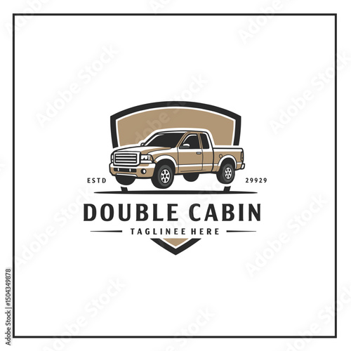 Double Cabin Trailer Logo Vector. Pickup truck logo. Pick up truck illustration vector for sticker business logo etc