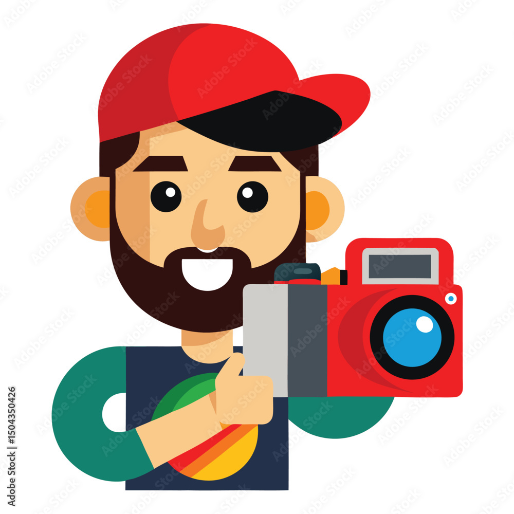 Happy Photographer with Retro Camera A Fun Illustration of Photography Enthusiast Happy Photographer with Retro Camera A Fun Illustration of Photography Enthusiast
