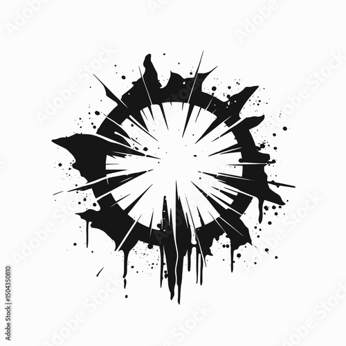 Abstract burst explosion splatter ink black white design graphic vector art illustration background element shape