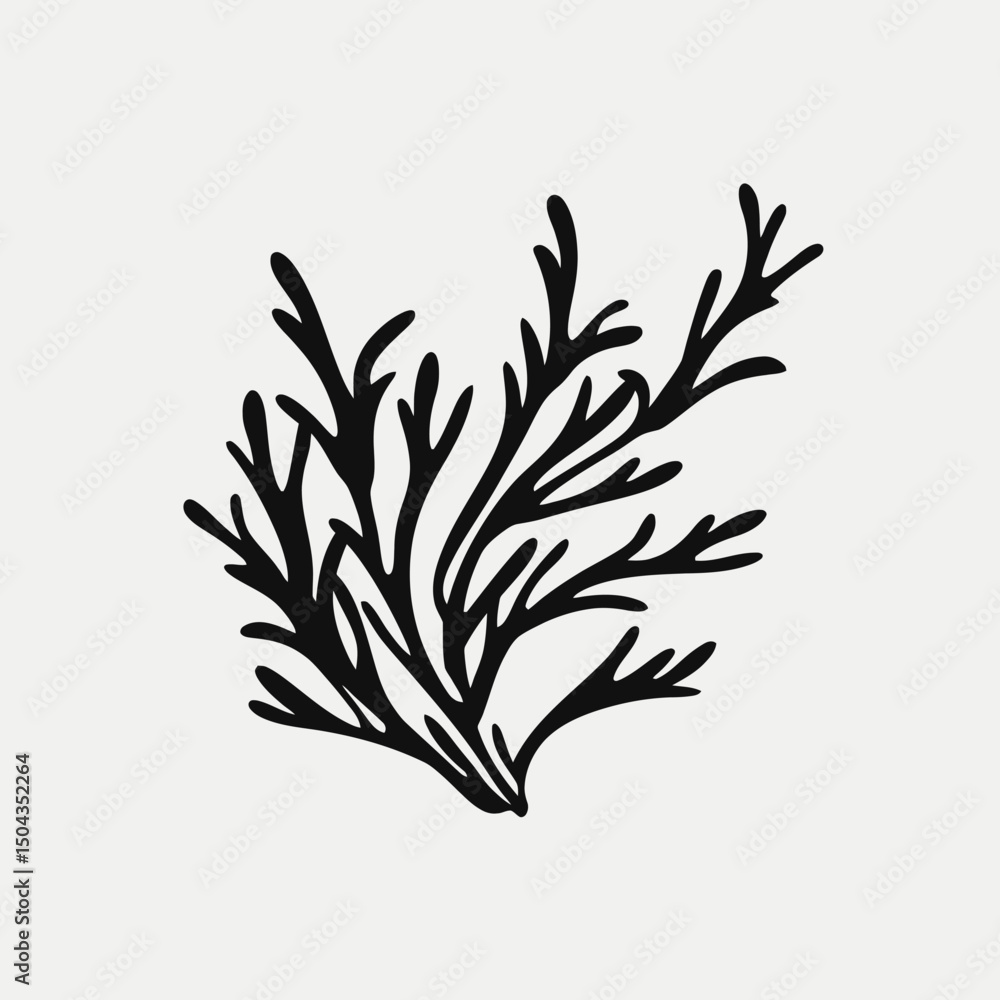 Fototapeta premium Black seaweed kelp algae marine plant ocean botanical vector illustration silhouette graphic design art