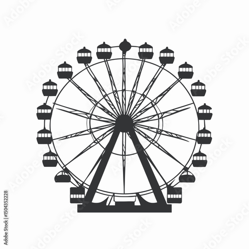 Ferris wheel silhouette black and white amusement park ride attraction carnival fairground vector illustration