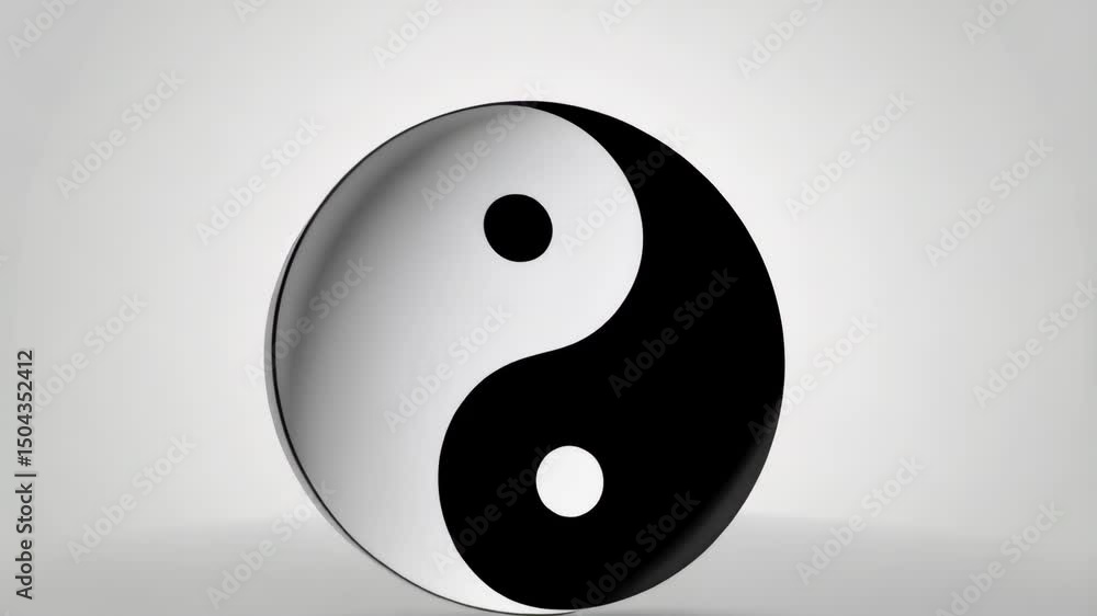 Floating yin yang symbol with black and white balance in traditional Asian philosophy against plain grey background symbolizing harmony and equilibrium Floating yin yang symbol with black and white balance in traditional Asian philosophy against plain grey background symbolizing harmony and equilibrium
