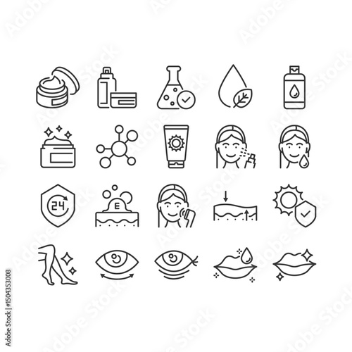 set of skin icons, epidermis, skincare, moisture