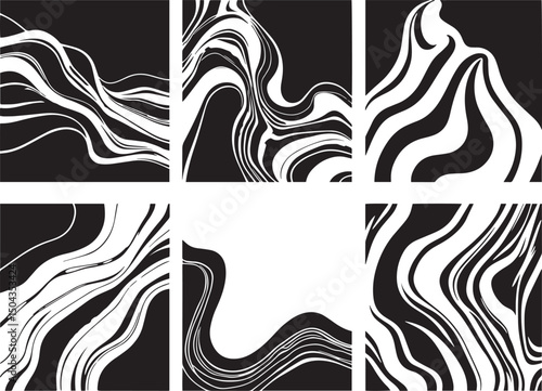 Set of Abstract compositions with smooth lines reminiscent of generative patterns . Emphasis on tactile textures. Hand drawn vector illustration	