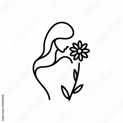 Minimalist woman smelling flower 
