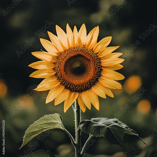 Blooming sunflower glowing warmly with sunset horizon high resolution picture