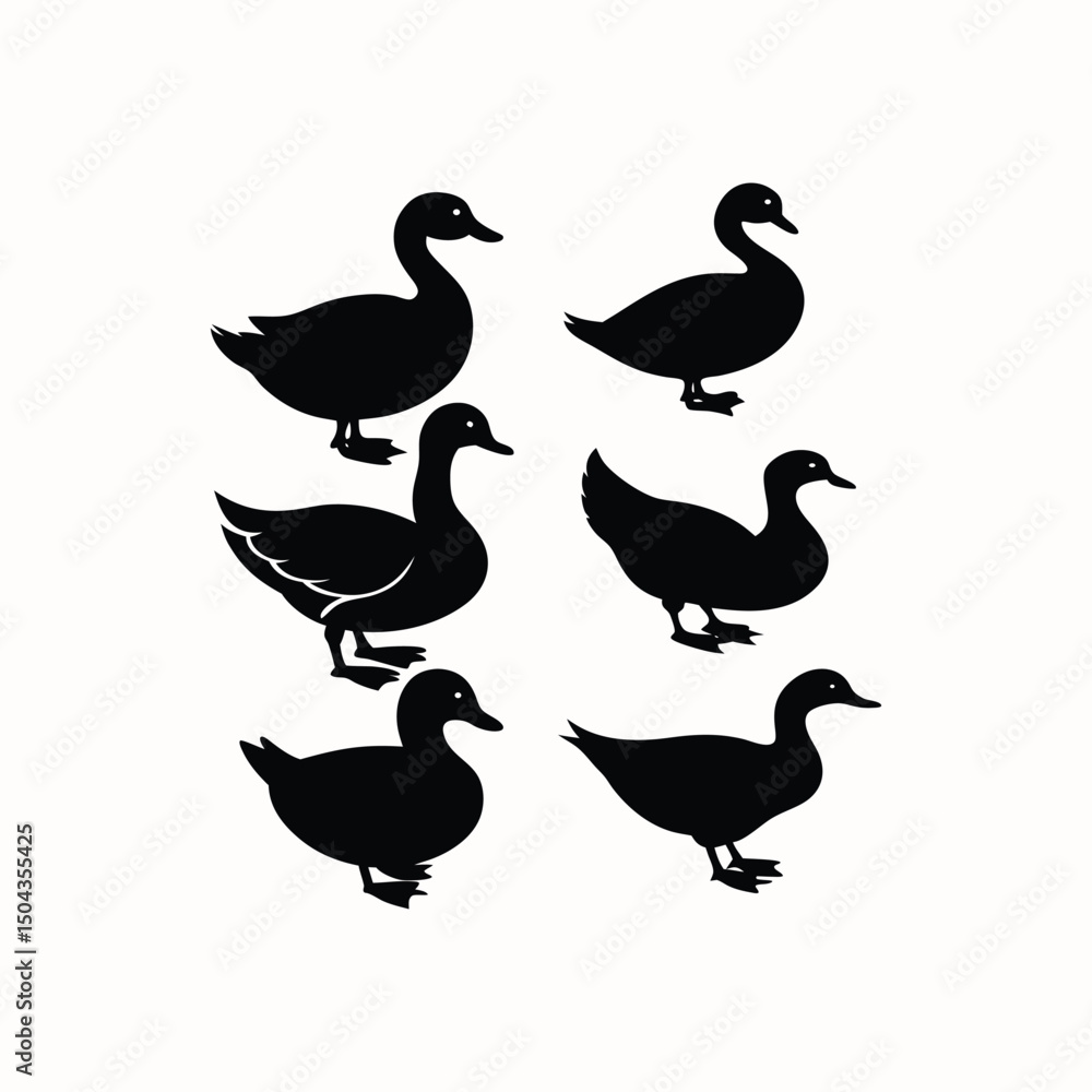 Fototapeta premium Seagull Flying Silhouette Vector Set on White Background