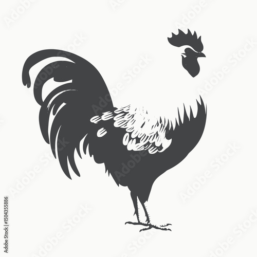 Isolated rooster chicken fowl farm poultry bird animal cock crest feathers tail beak spur vector art