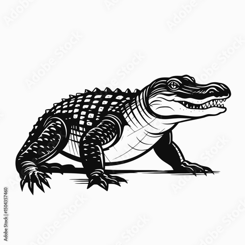 Alligator vector illustration reptile animal wildlife predator dangerous black and white drawing design graphic art