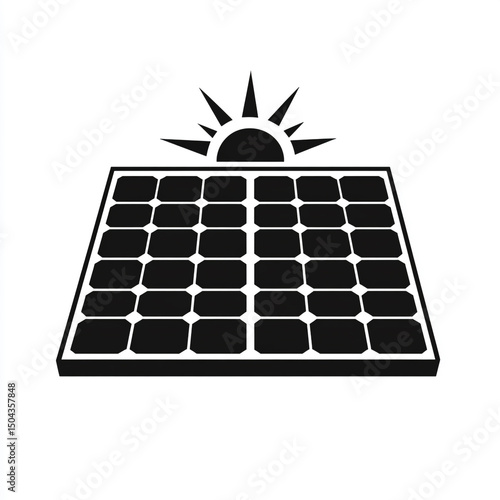solar panel icon, sun shining on the pannel, simple, vector style illustration, white background