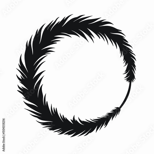 Feather circle frame black and white vector illustration decorative design element graphic art elegant shape