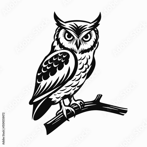 Owl illustration vector graphic bird animal wildlife nature branch night nocturnal predator drawing art