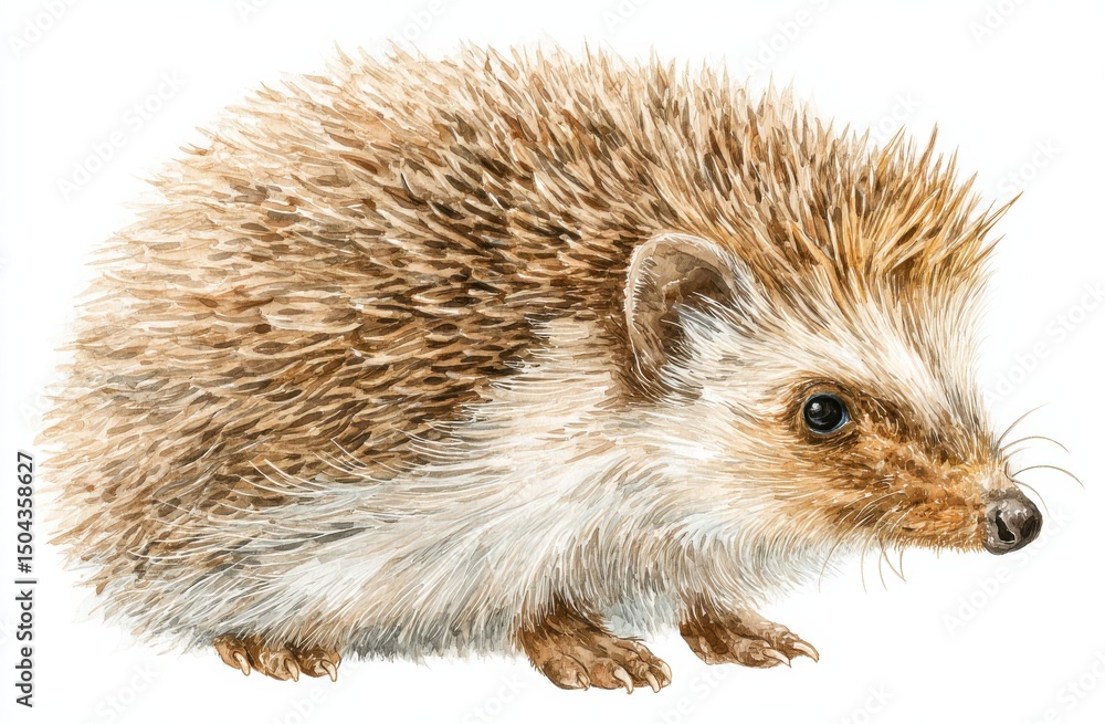 Obraz premium Watercolor Painting of a Hedgehog on White Background, Ideal for Children's Book Illustration and Promoting Wildlife Conservation : Generative AI