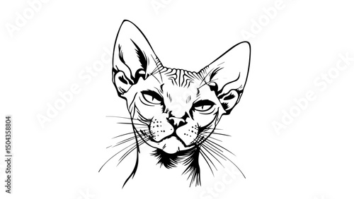 Sphynx cat portrait showcasing unique features and expressive personality in minimalistic line art style