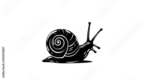 Captivating spiral shell snail glides across a smooth surface in a quiet, peaceful setting during the early morning hours