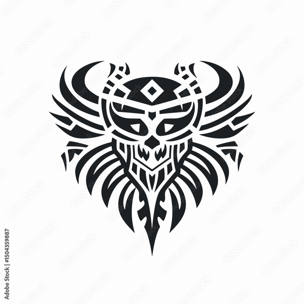 Fototapeta premium Skull tribal tattoo design vector illustration graphic art drawing sketch stencil abstract geometric decorative pattern
