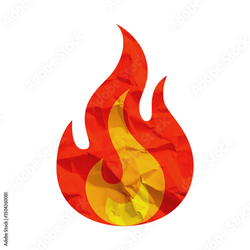 Crinkled Texture Red and Yellow Flame Icon Illustration on Transparent Background