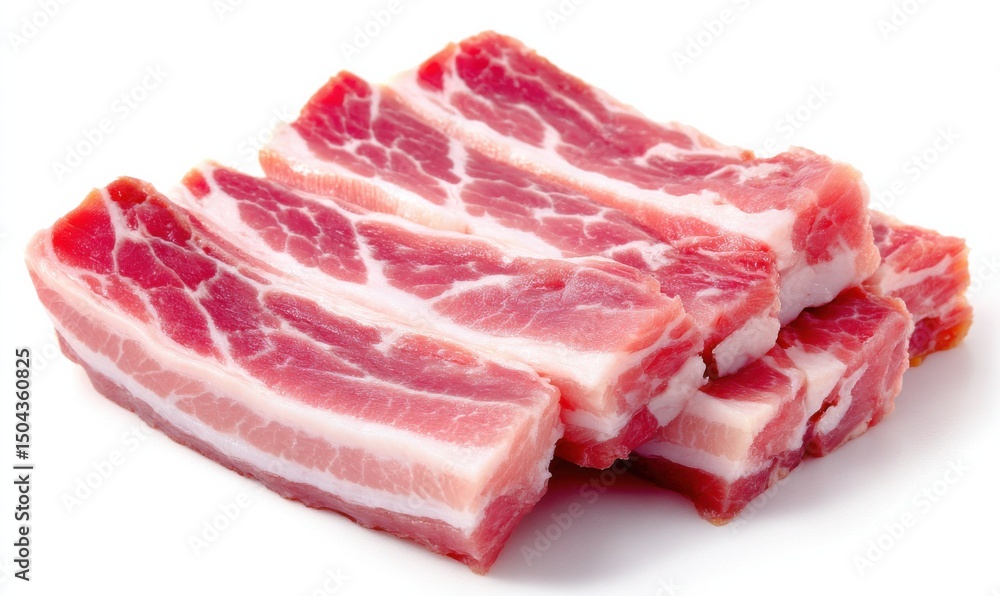 Close-Up of Fresh Pork Belly Slices Stacked on White, Symbolizing Culinary Arts and Food Preparation for Restaurant Menus : Generative AI Close-Up of Fresh Pork Belly Slices Stacked on White, Symbolizing Culinary Arts and Food Preparation for Restaurant Menus : Generative AI