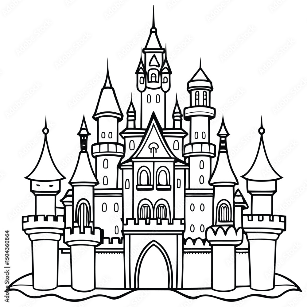 Fototapeta premium Castle line art for coloring page