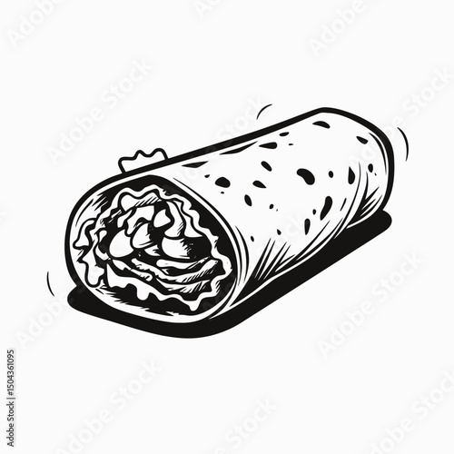 Delicious burrito food mexican cuisine wrap tortilla lunch dinner tasty restaurant illustration sketch  silhouette