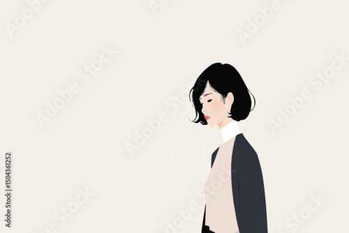 Illustration of woman with short black hair