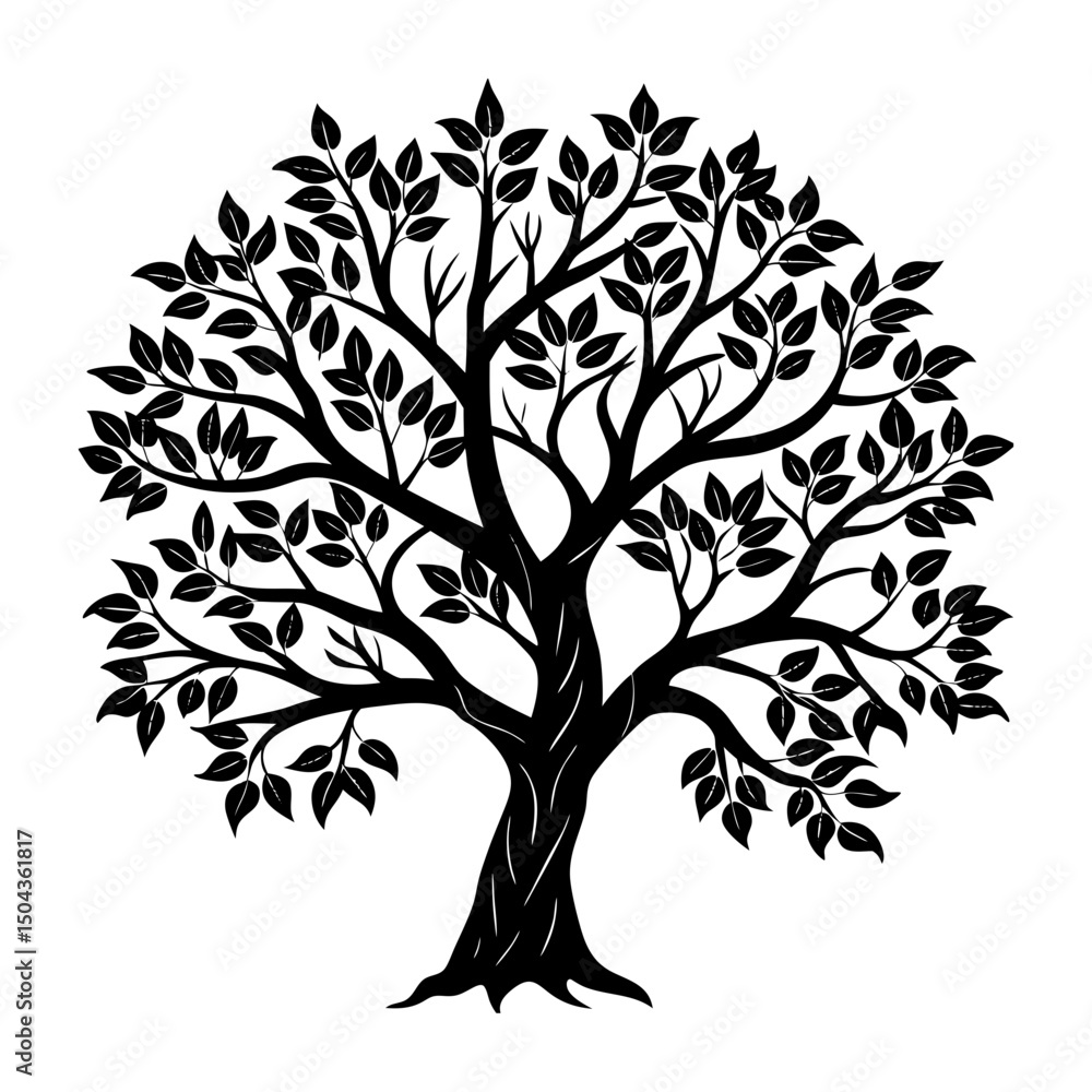 Obraz premium Silhouette of a tree with dense foliage and many branches