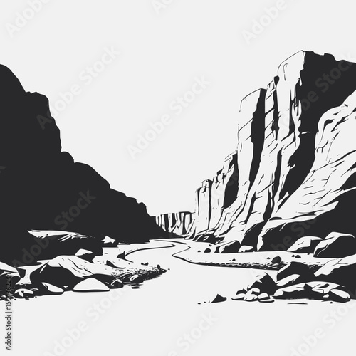 Landscape canyon river mountains monochrome scenic nature cliffs valley view outdoors travel scene rocks silhouette