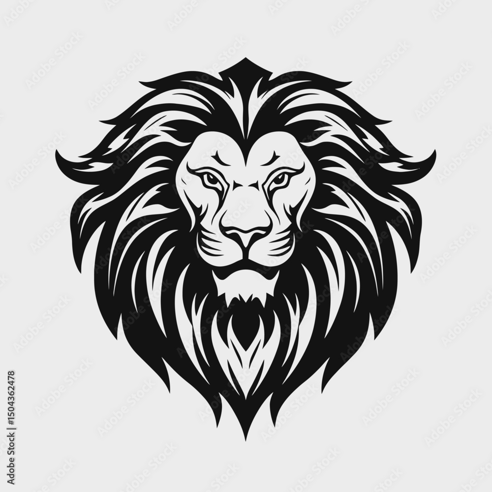 Fototapeta premium Lion head vector illustration animal feline predator mammal wildlife safari africa zoo bigcat wildcat face silhouette