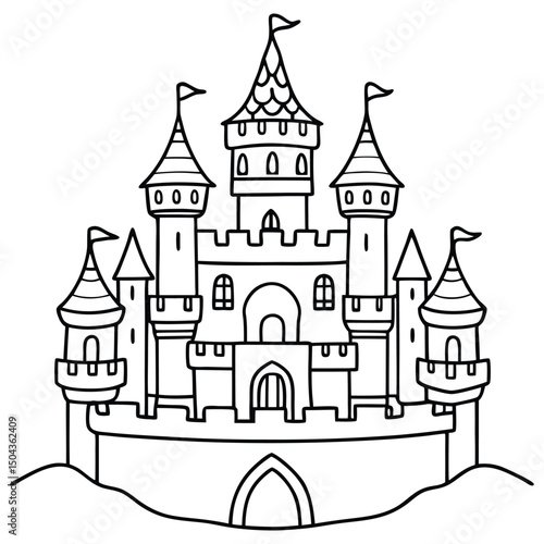 Castle line art for coloring page