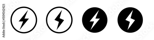 Lightning icon set – Vector illustrations of thunder, bolt, flash, and electricity symbols