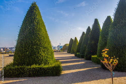 magnificent topiary trees in the classic French garden style (Versailles style) at the Saint-Claude estate
