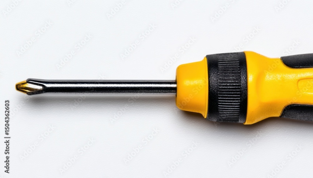 Close-Up of a Yellow and Black Screwdriver on White Background, Symbolizing Precision and Home Improvement Projects : Generative AI Close-Up of a Yellow and Black Screwdriver on White Background, Symbolizing Precision and Home Improvement Projects : Generative AI