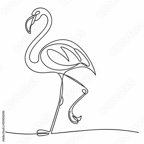 Minimalist flamingo one line drawing elegant black and white continuous line art