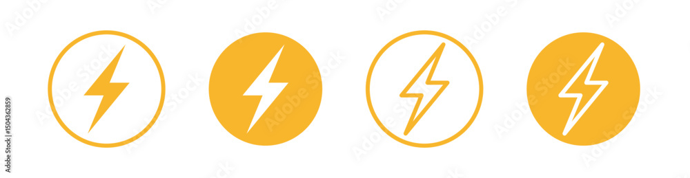 Lightning icon set – Vector illustrations of thunder, bolt, flash, and electricity symbols Lightning icon set – Vector illustrations of thunder, bolt, flash, and electricity symbols