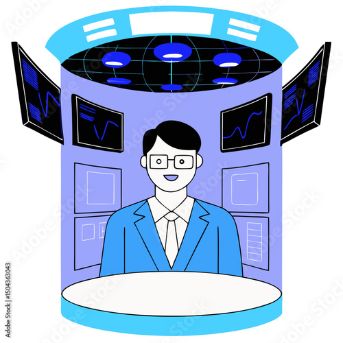 Virtual teller in data tube, innovative design, representing banking as a laboratory metaphor