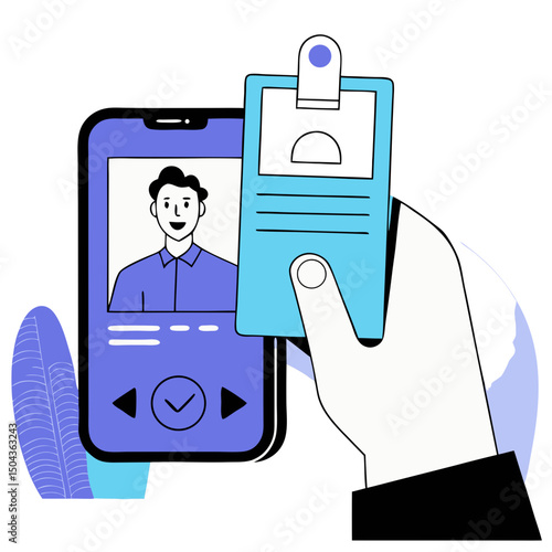 Banking digital identity verification scene, friendly design, illustrating AI in finance